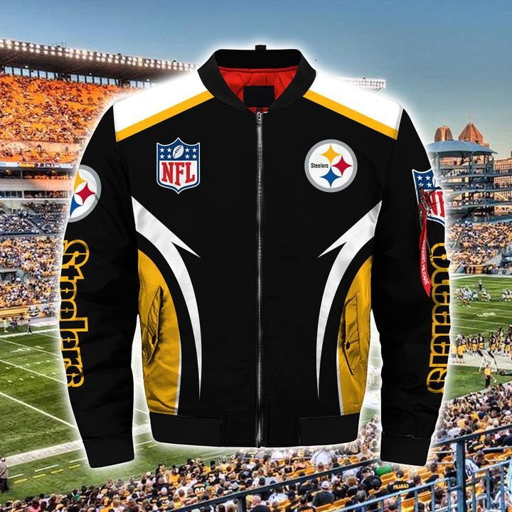 Pittsburgh Steelers Black Golden White Bomber Jacket | NFL Team Jacket for Men & Women | Football Fan Gift