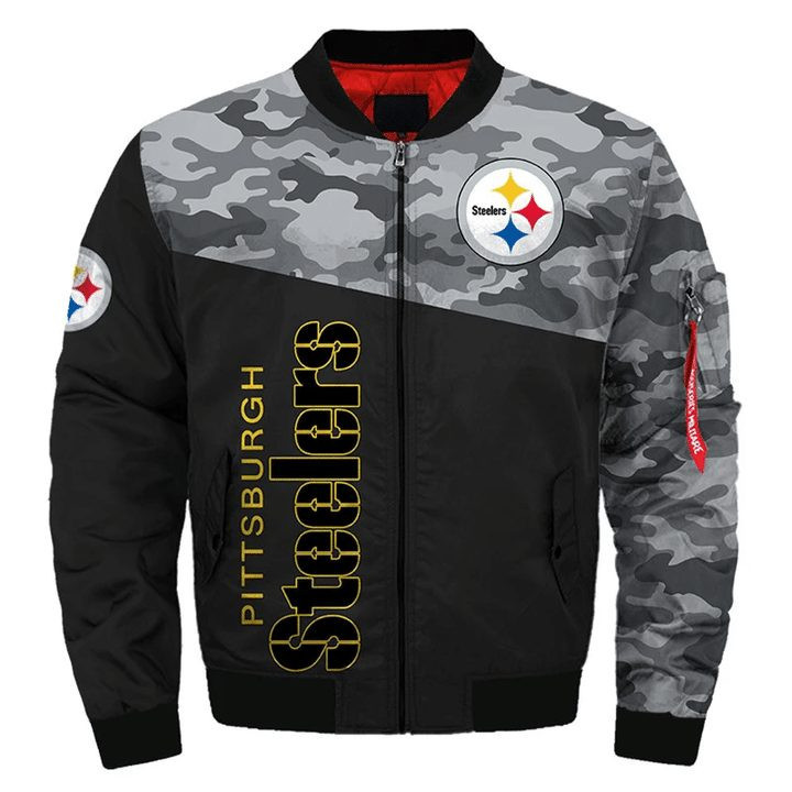 Pittsburgh Steelers Camo Edition Bomber Jacket | NFL Team Jacket for Men & Women | Football Fan Gift