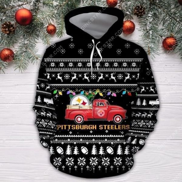 Pittsburgh Steelers Christmas Truck Ugly Christmas 3D All Over Print Hoodie & Zip Hoodie