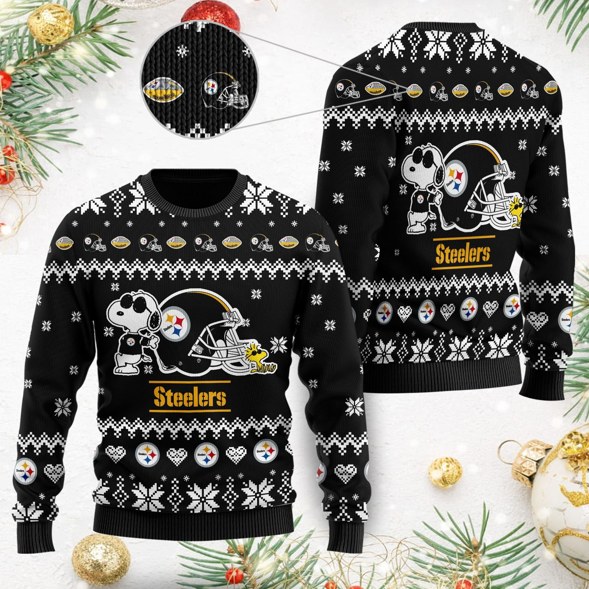 Pittsburgh Steelers Cute The Snoopy Show Football Helmet 3D Ugly Christmas Sweater, Perfect Holiday Gift