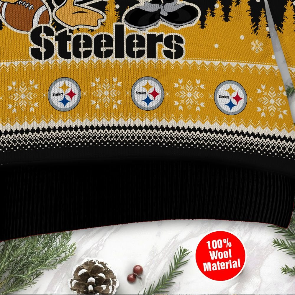 Pittsburgh Steelers Disney Donald Duck Mickey Mouse Goofy Personalized Ugly Christmas Sweater, Perfect Holiday Gift - Image 4