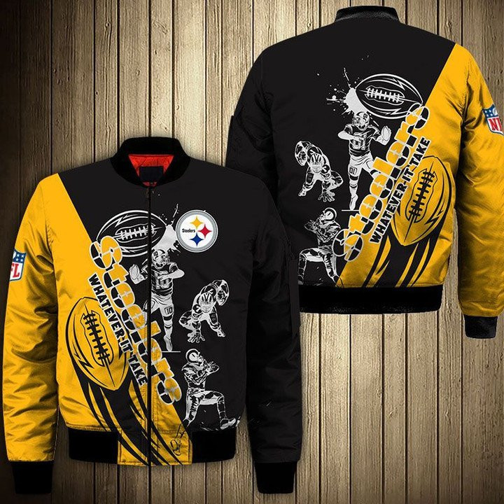 Pittsburgh Steelers Golden Black Bomber Jacket | NFL Team Jacket for Men & Women | Football Fan Gift