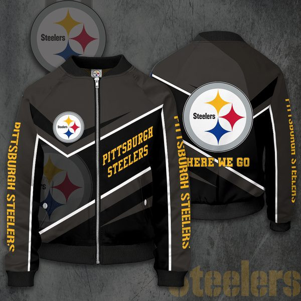 Pittsburgh Steelers Grey Black Golden Bomber Jacket | NFL Team Jacket for Men & Women | Football Fan Gift