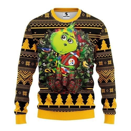 Pittsburgh Steelers Grinch Hug Ugly Christmas Sweater,