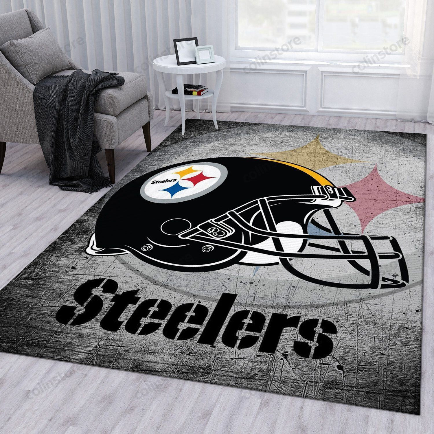 Pittsburgh Steelers Helmet Rectangle Area Rug – Full Print Carpet For Living Room & Bedroom Home Decor