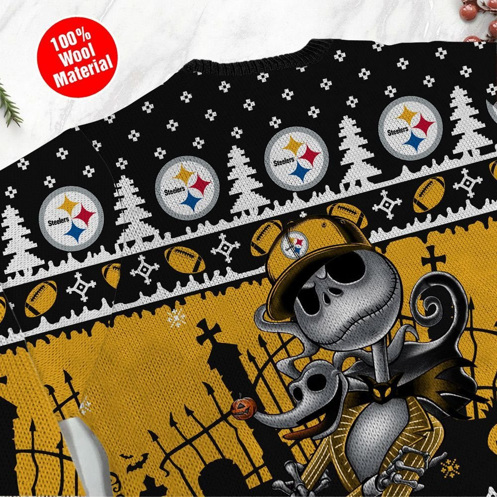 Pittsburgh Steelers Jack Skellington Halloween Holiday Party Ugly Christmas Sweater Perfect Holiday Gift - Image 4