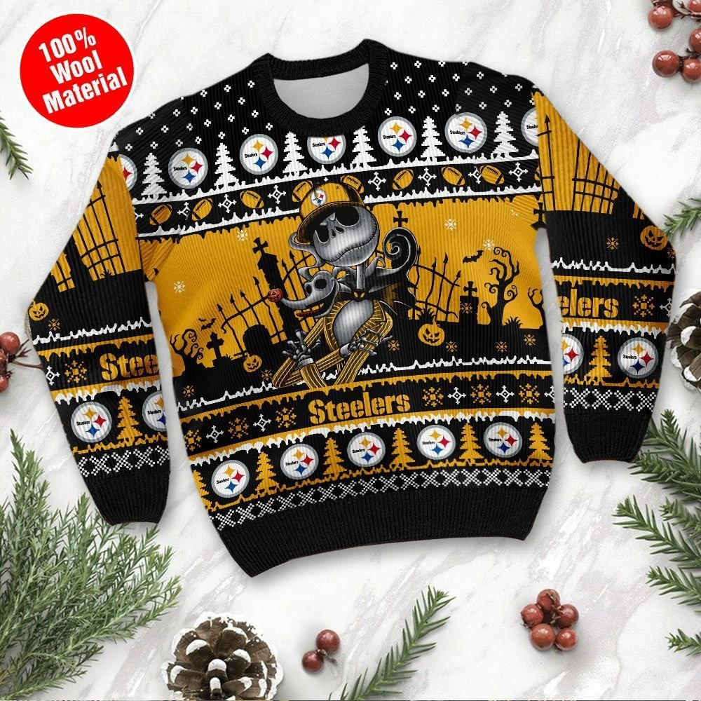 Pittsburgh Steelers Jack Skellington Halloween Ugly Christmas Sweater, Perfect Holiday Gift