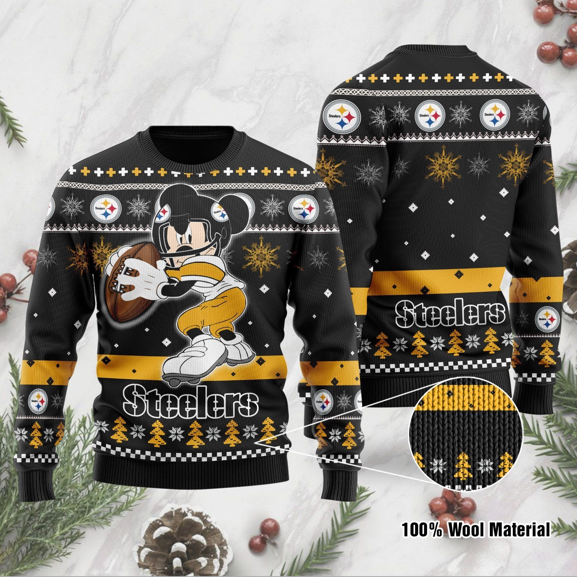 Pittsburgh Steelers Mickey Mouse Funny Ugly Christmas Sweater Holiday Xmas Party Men Women Plus Size