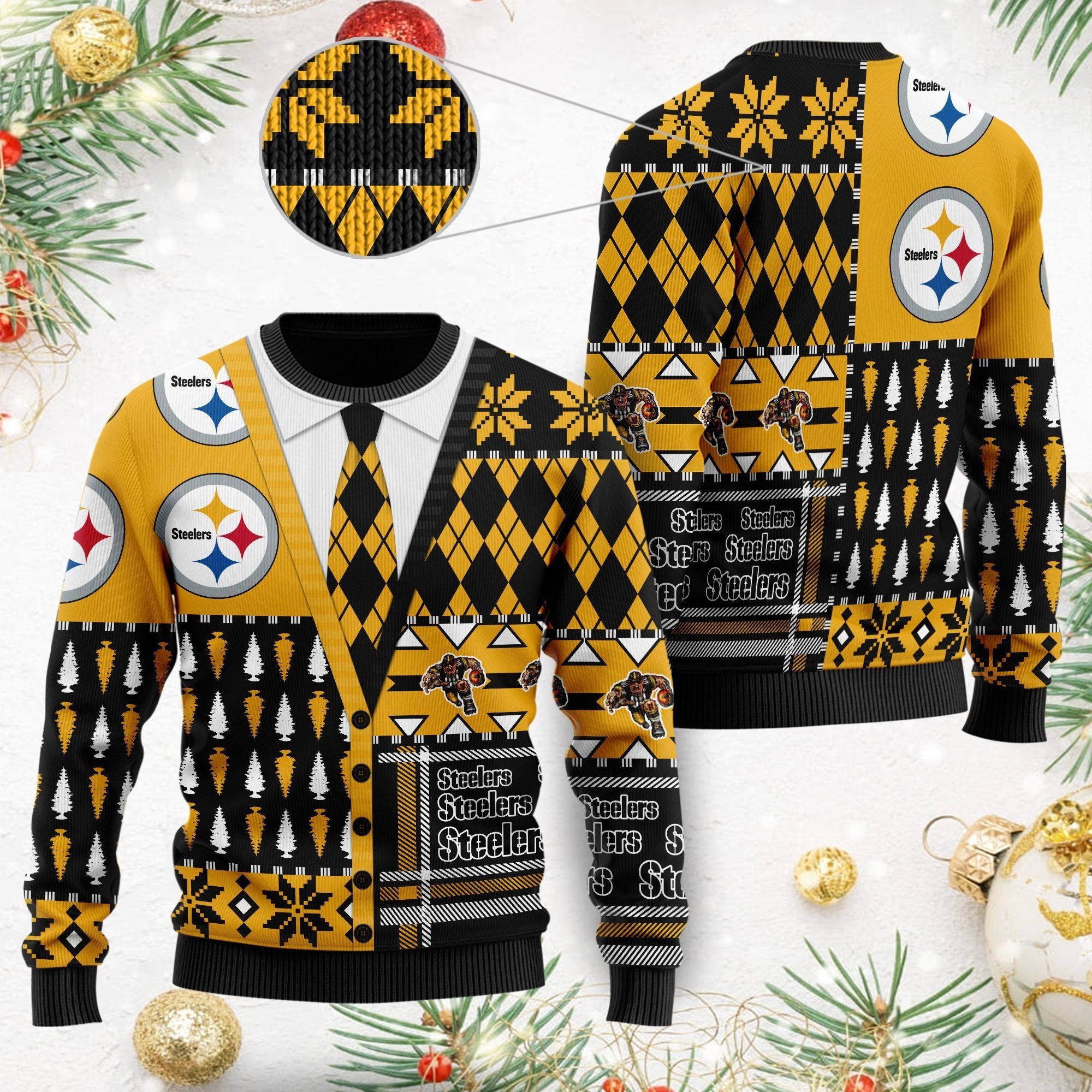 Pittsburgh Steelers NFL American Football Team Cardigan Style 3D Men And Women Ugly Christmas Sweater For Sport Lovers On Christmas Days