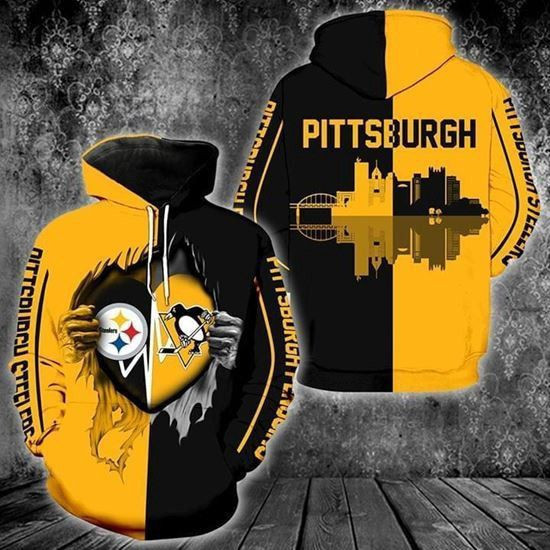 Pittsburgh Steelers Penguins Heartbeat Love Rippied 3D All Over Print Hoodie & Zip Hoodie