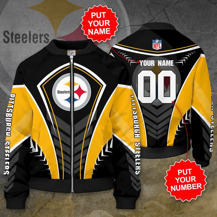 Pittsburgh Steelers Personalized Name Number Black Golden Bomber Jacket | NFL Team Jacket for Men & Women | Football Fan Gift