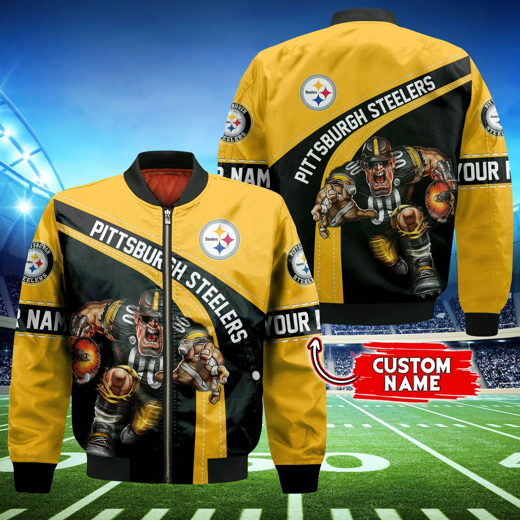 Pittsburgh Steelers Personalized Thick Bomber Jacket | NFL Team Jacket for Men & Women | Football Fan Gift