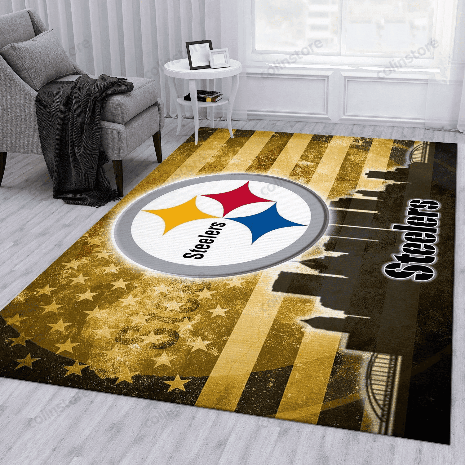 Pittsburgh Steelers Rectangle Area Rug – Full Print Carpet For Living Room & Bedroom Home Decor