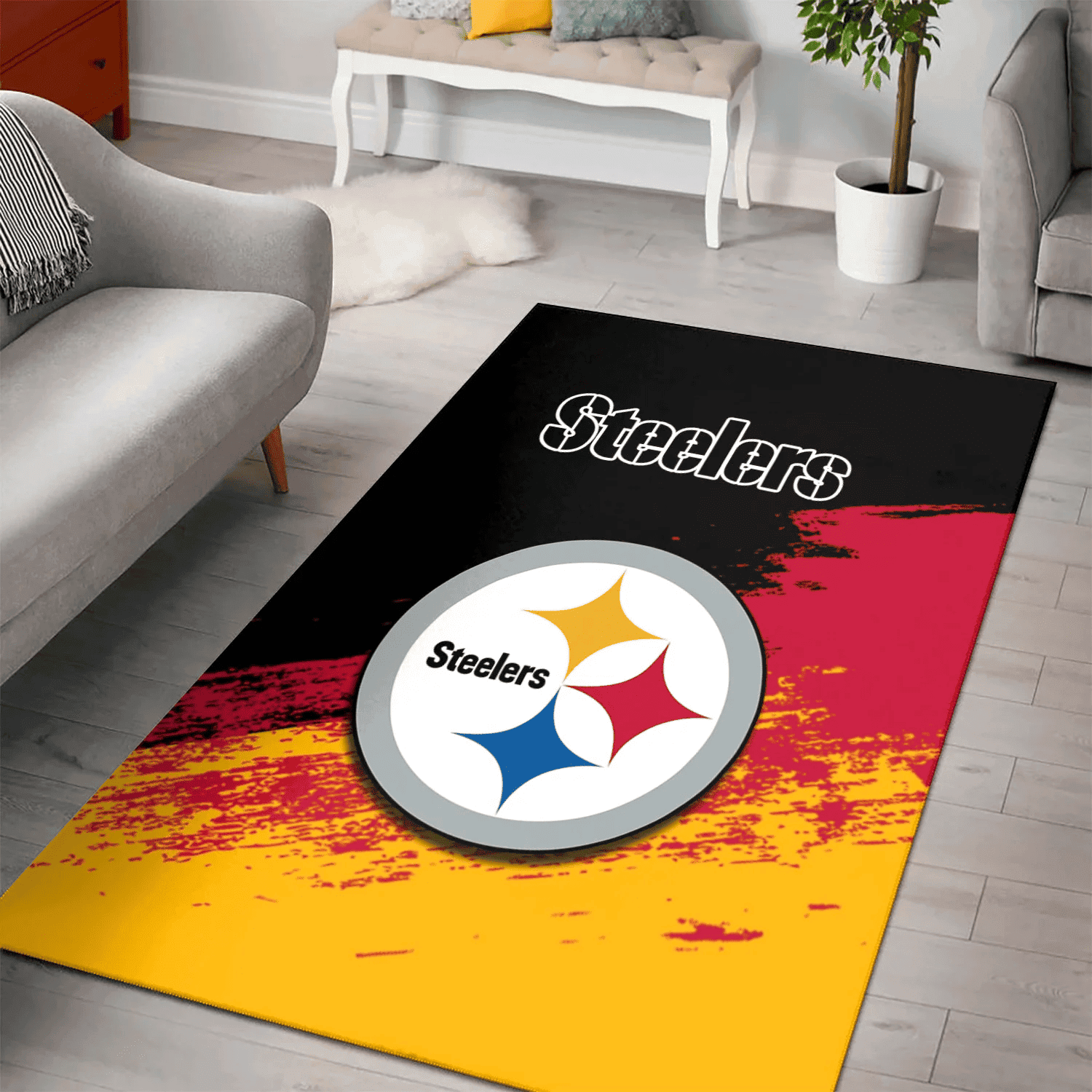 Pittsburgh Steelers Rectangle Area Rug – Full Print Carpet For Living Room & Bedroom Home Decor