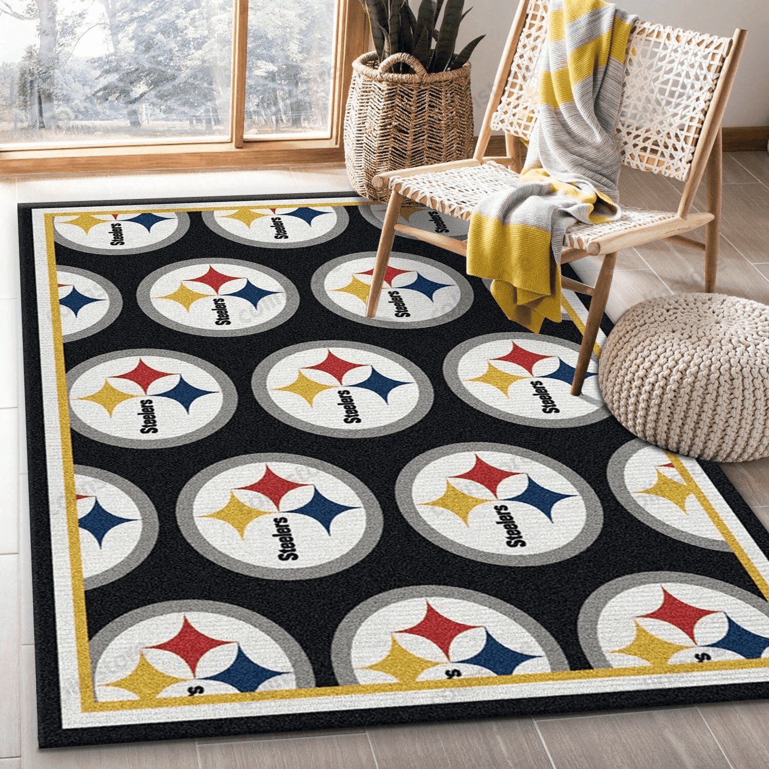 Pittsburgh Steelers Repeat Rug Team Rectangle Area Rug – Full Print Carpet For Living Room & Bedroom Home Decor