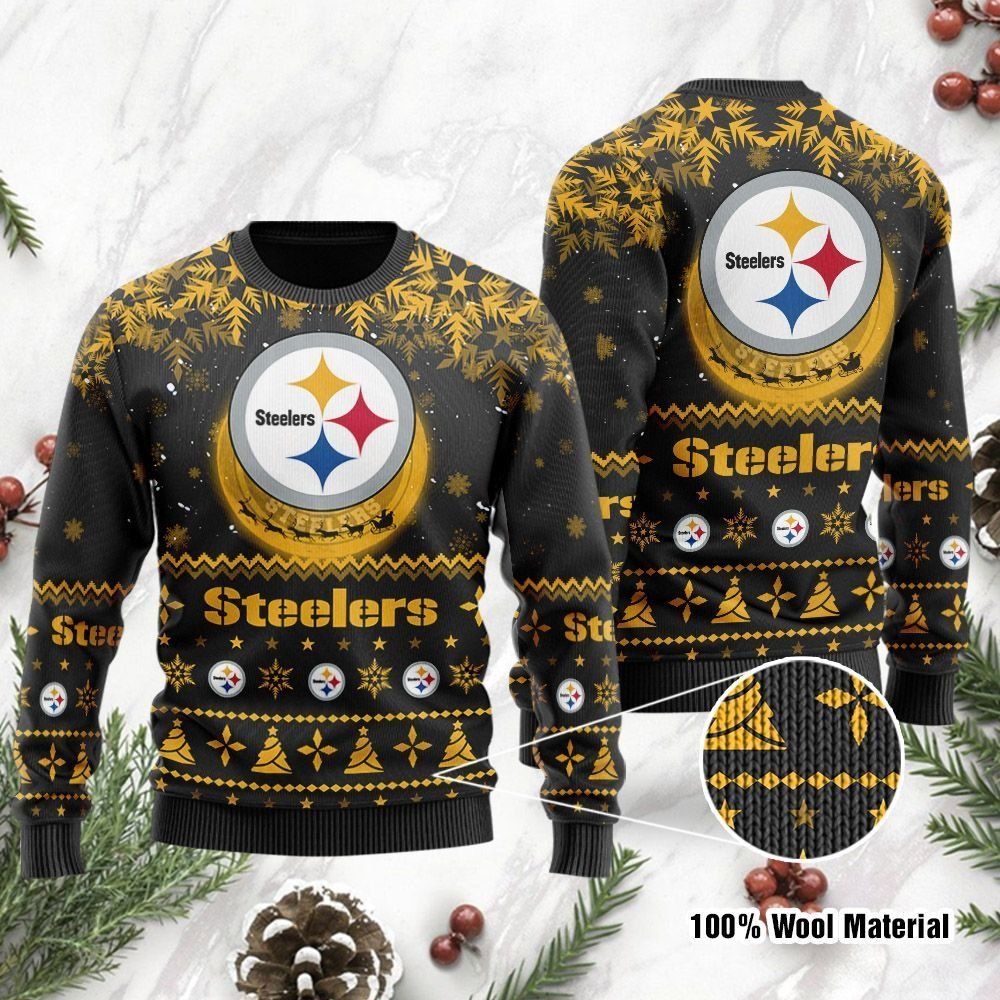 Pittsburgh Steelers Santa Claus In The Moon Ugly Christmas Sweater Holiday Party For Men Women