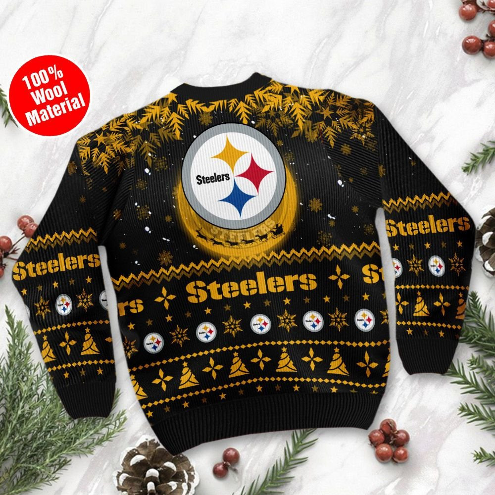 Pittsburgh Steelers Santa Claus In The Moon Ugly Christmas Sweater Perfect Holiday Gift - Image 3