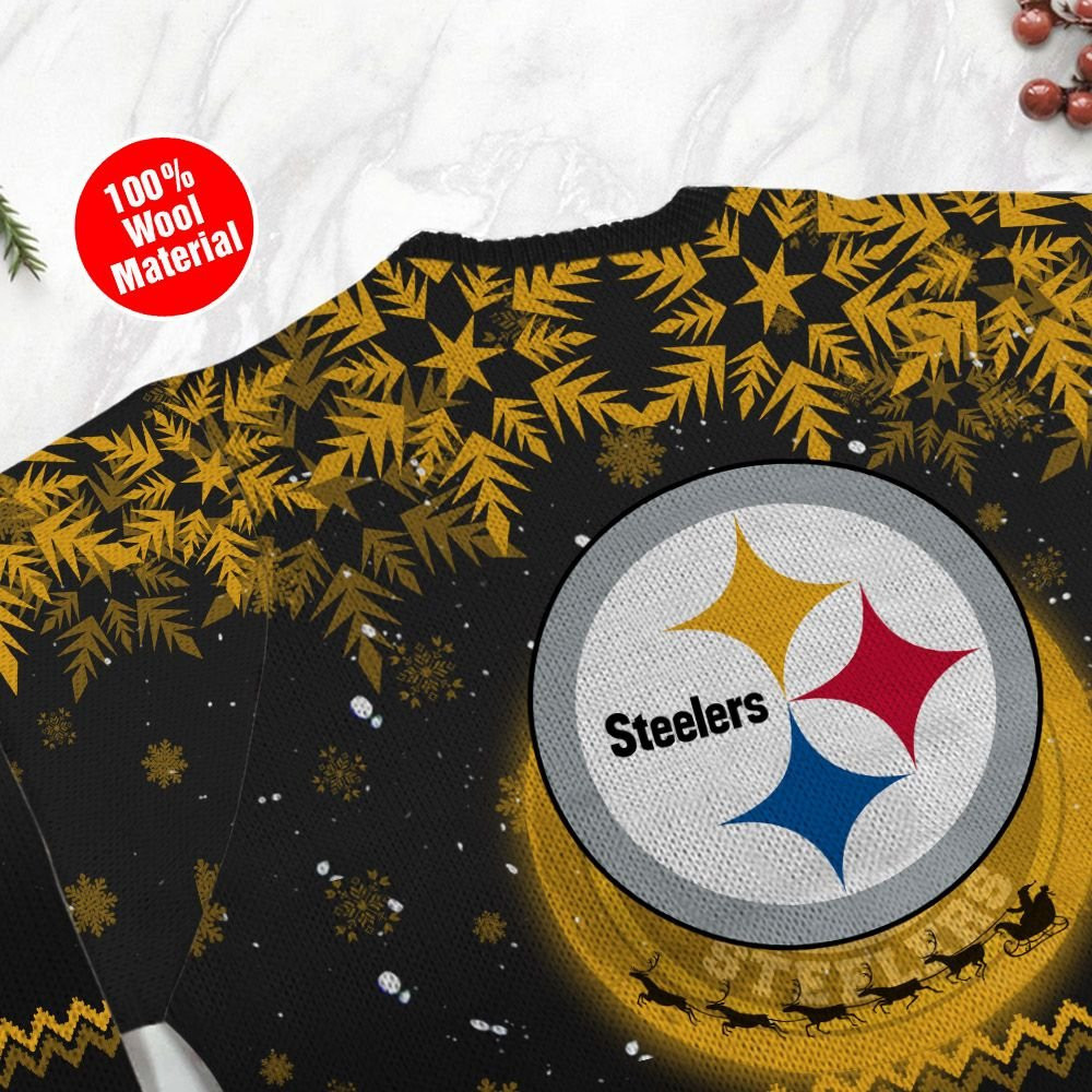 Pittsburgh Steelers Santa Claus In The Moon Ugly Christmas Sweater Perfect Holiday Gift - Image 5
