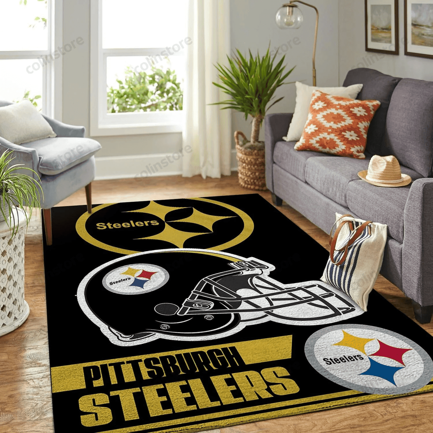Pittsburgh Steelers Team Logo Helmet Nice Gift Rectangle Area Rug – Full Print Carpet For Living Room & Bedroom Home Decor