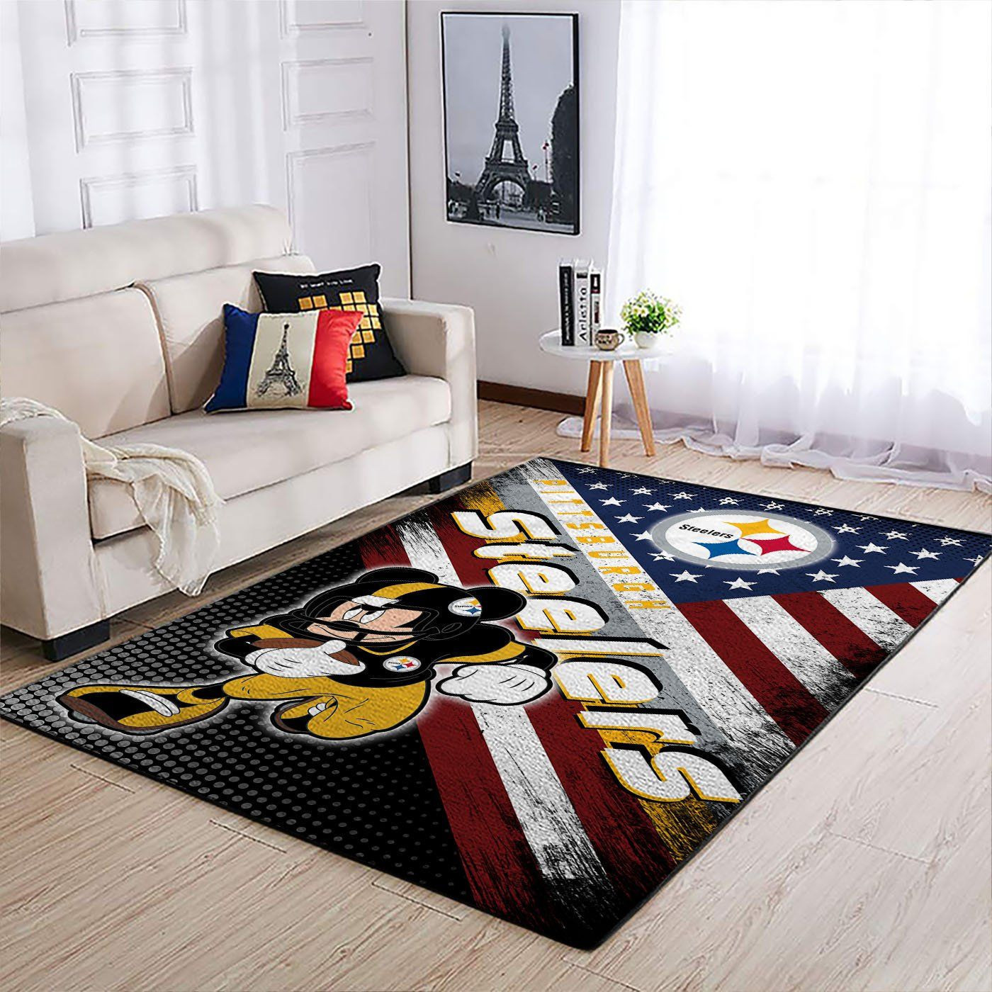 Pittsburgh Steelers Team Logo Mickey Us Rectangle Area Rug – Full Print Carpet For Living Room & Bedroom Home Decor