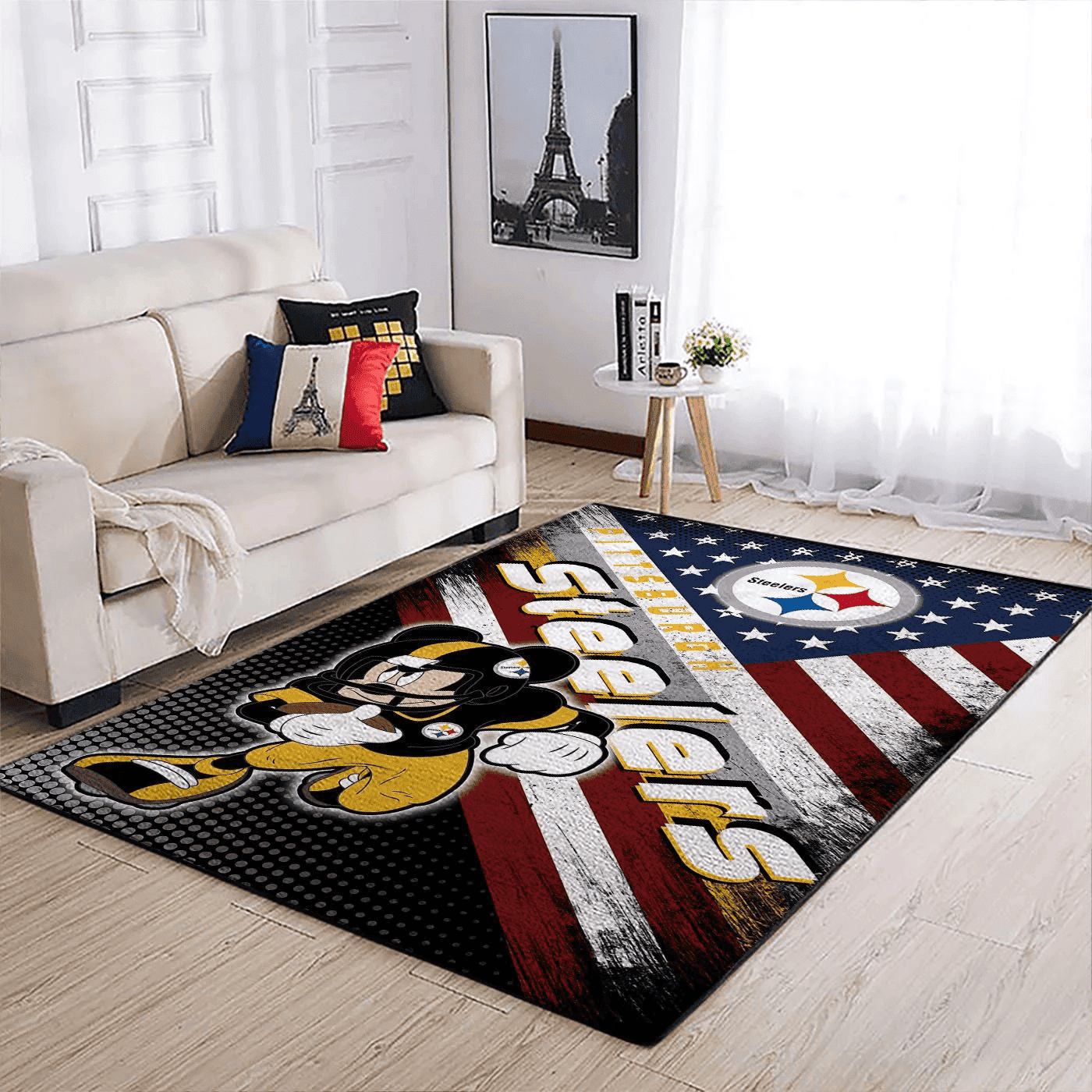 Pittsburgh Steelers Team Logo Mickey Us Rectangle Area Rug – Full Print Carpet For Living Room & Bedroom Home Decor