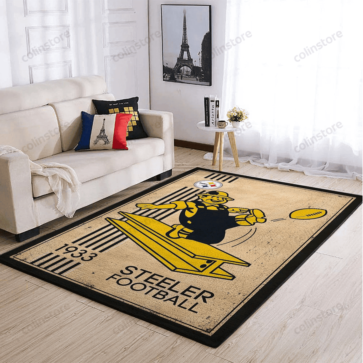 Pittsburgh Steelers Team Logo Retro Rectangle Area Rug – Full Print Carpet For Living Room & Bedroom Home Decor