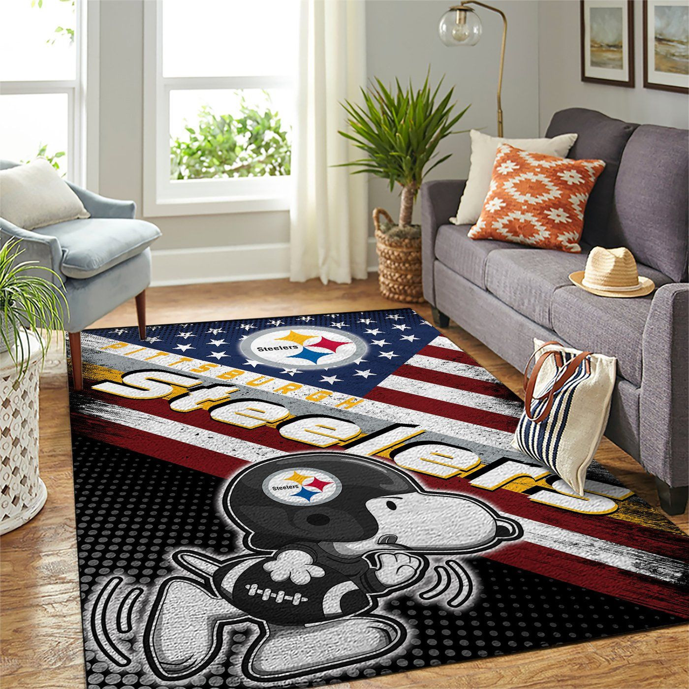 Pittsburgh Steelers Team Logo Snoopy Us Rectangle Area Rug – Full Print Carpet For Living Room & Bedroom Home Decor