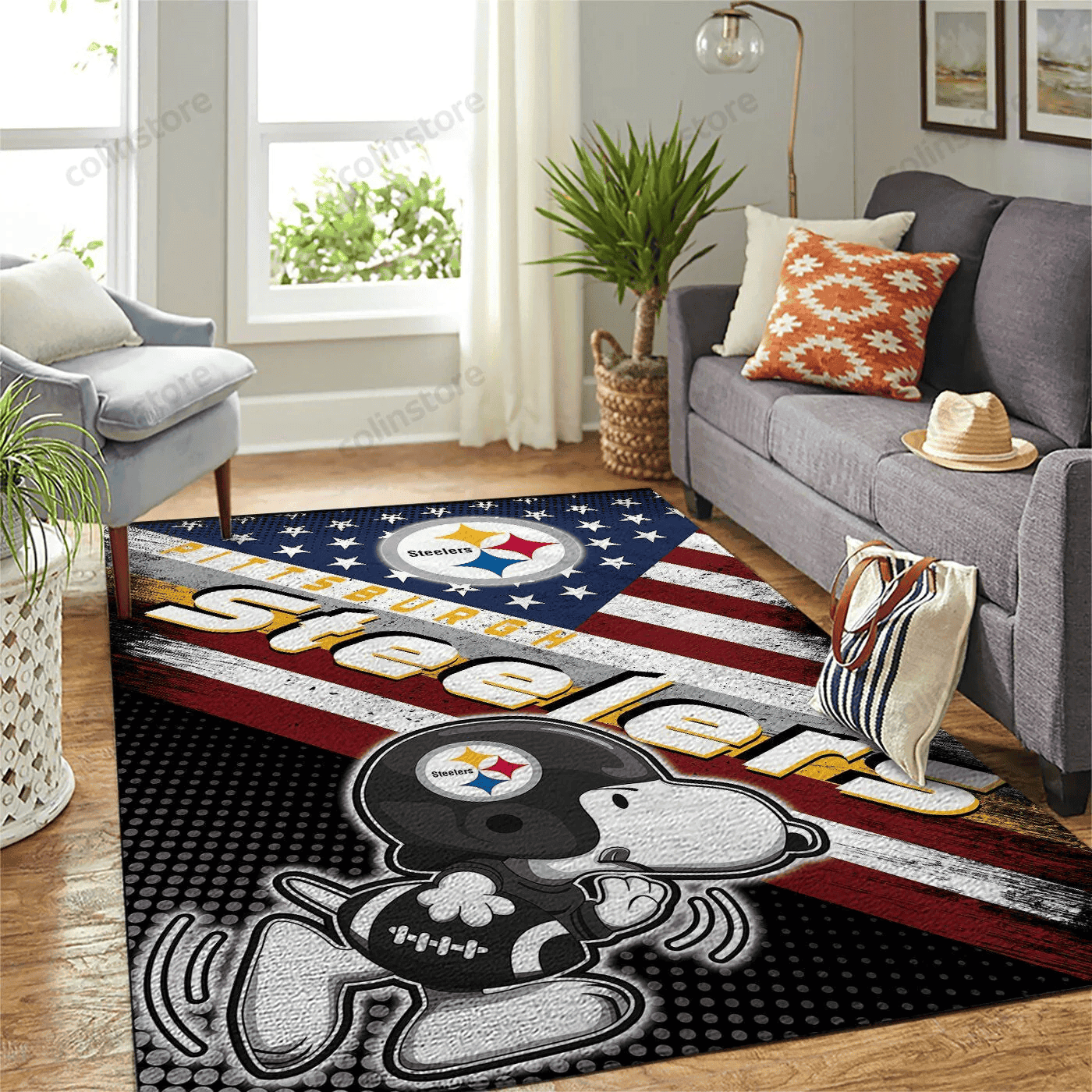 Pittsburgh Steelers Team Logo Snoopy Us Rectangle Area Rug – Full Print Carpet For Living Room & Bedroom Home Decor