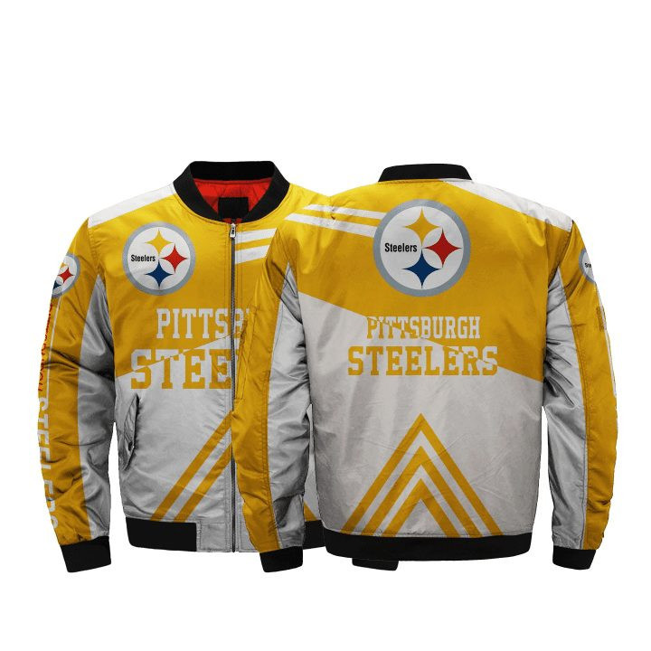 Pittsburgh Steelers White Golden Bomber Jacket | NFL Team Jacket for Men & Women | Football Fan Gift