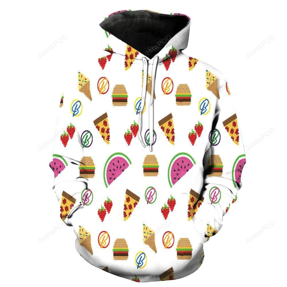 Pizza Ice Cream Watermelon Hamburgers Strawberries 3D All Over Print Hoodie & Zip Hoodie
