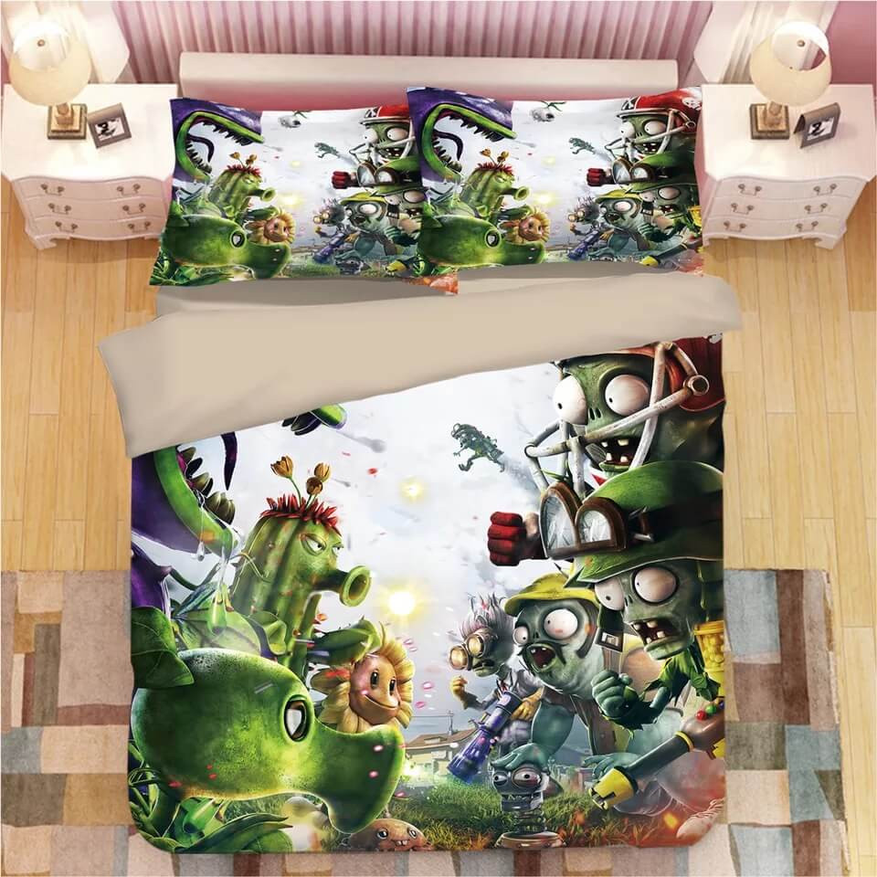 Plants Vs Zombies Duvet Cover Quilt Cover Pillowcase Bedding Set Bed Linen Home Bedroom Decor
