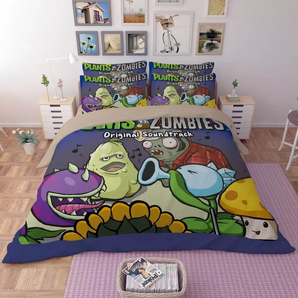 Plants Vs Zombies Duvet Cover Quilt Cover Pillowcase Bedding Set Bed Linen Home Bedroom Decor