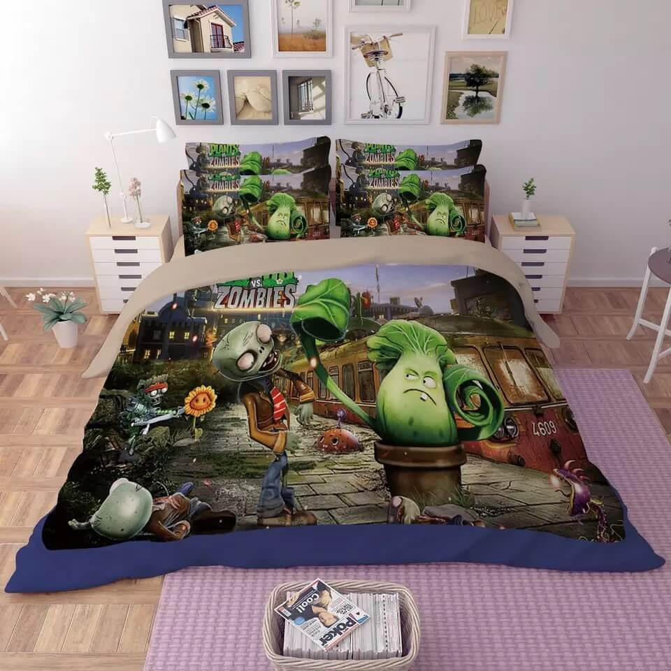 Plants Vs Zombies Duvet Cover Quilt Cover Pillowcase Bedding Set Bed Linen Home Bedroom Decor