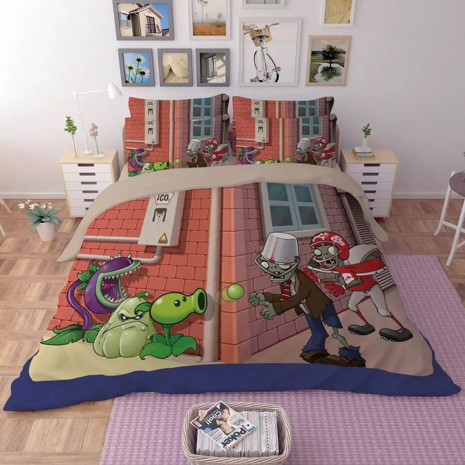 Plants Vs Zombies Duvet Cover Quilt Cover Pillowcase Bedding Set Bed Linen Home Bedroom Decor