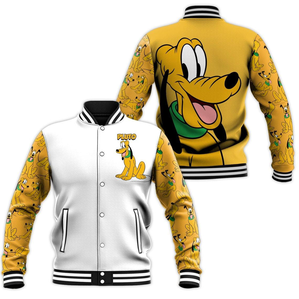Pluto Dog Disney Cartoon Baseball Jacket for Men & Women | Cartoon Fan Gift