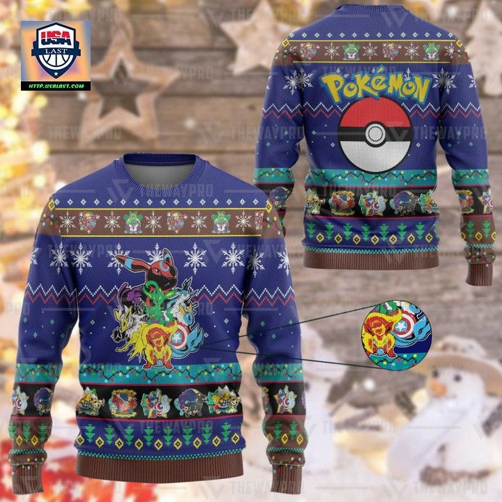 Pokemon Eevengers Christmas Ugly Sweater And Sweater Navy Version
