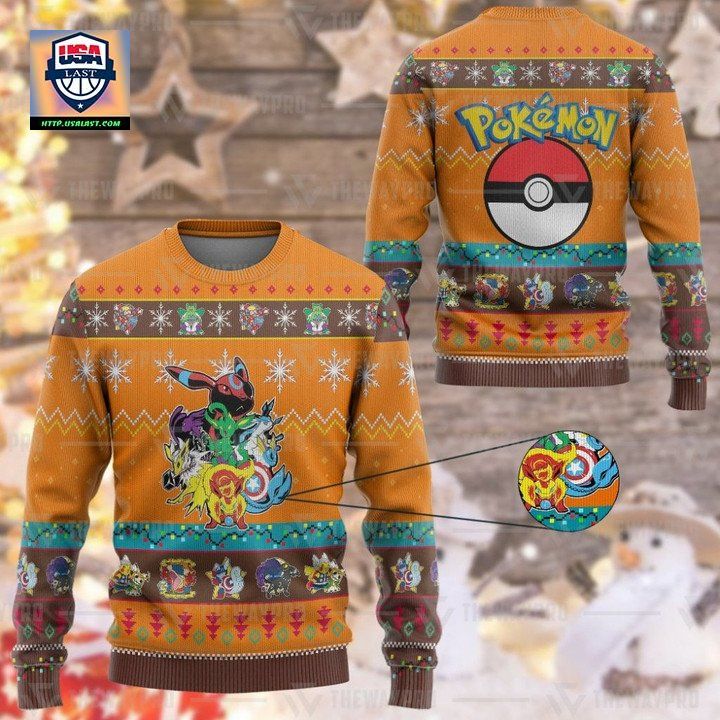 Pokemon Eevengers Christmas Ugly Sweater And Sweater Orange Version