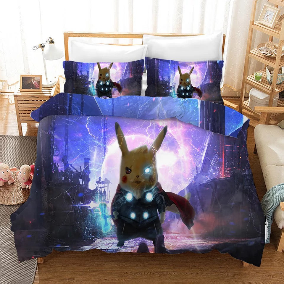 Pokemon Pikachu Duvet Cover Quilt Cover Pillowcase Bedding Set Bed Linen Home Bedroom Decor