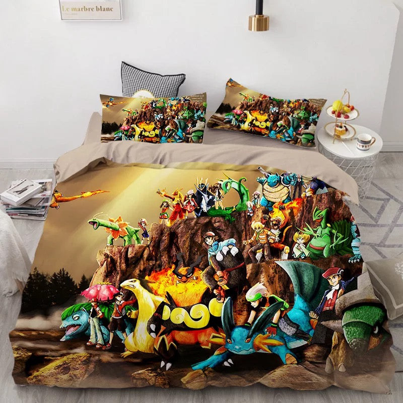 Pokemon Pikachu Duvet Cover Quilt Cover Pillowcase Bedding Set Bed Linen Home Bedroom Decor