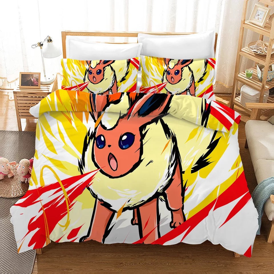 Pokemon Pikachu Flareon Duvet Cover Quilt Cover Pillowcase Bedding Set Bed Linen Home Bedroom Decor