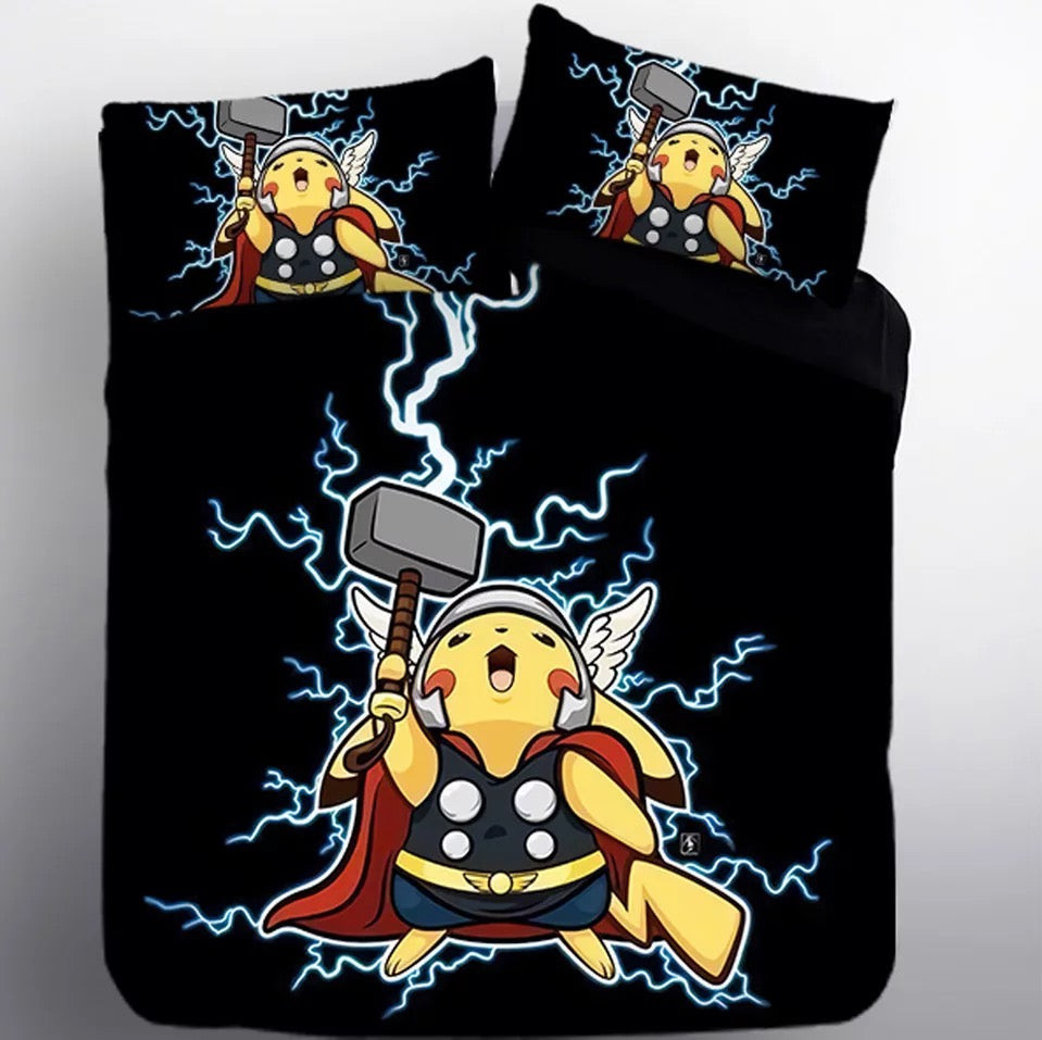 Pokemon Pikachu Thor Duvet Cover Quilt Cover Pillowcase Bedding Set Bed Linen Home Bedroom Decor