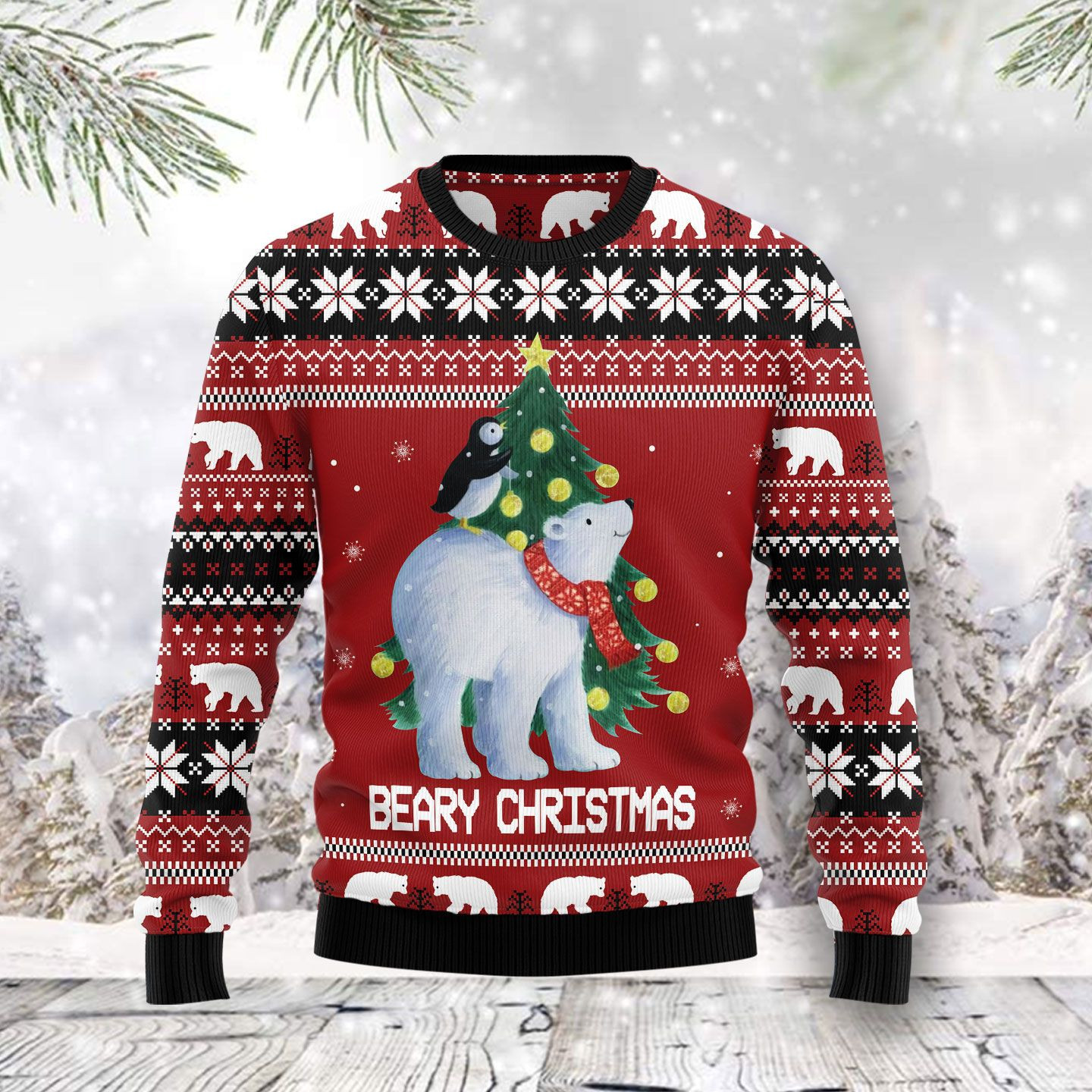 Polar Bear Beary Christmas Ugly Christmas Sweater Perfect Holiday Gift