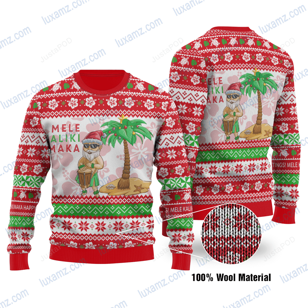 Polynesian Hawaii Santa Claus Summer Ugly Christmas Sweater, Perfect Holiday Gift