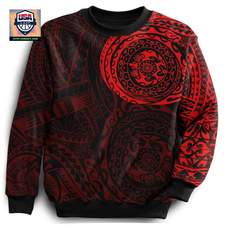 Polynesian Tattoo Style Sweater Red Knitted Long-Sleeved Sweater 