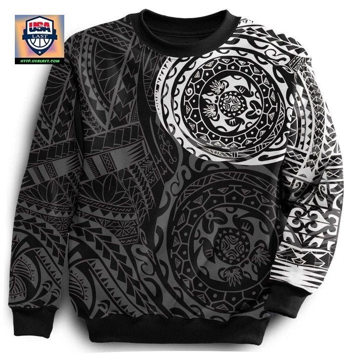 Polynesian Tattoo Style Sweater White Knitted Long-Sleeved Sweater 