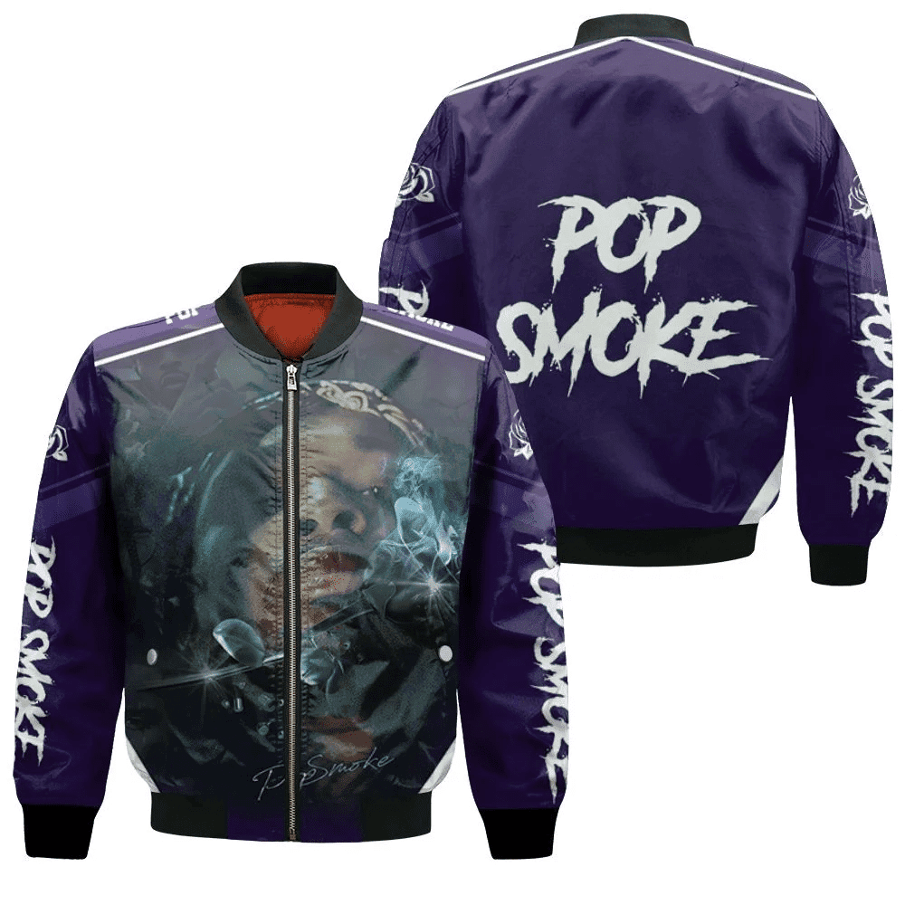Pop Smoke Shoot For The Stars Aim For The Moon Rose Symbol Bomber Jacket | Streetwear Jacket for Men & Women | Fan Gift