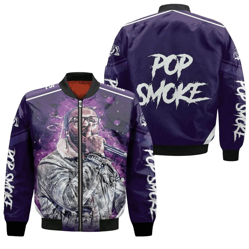 Pop Smoke Violet Neon Lights American Rapper Bomber Jacket | Streetwear Jacket for Men & Women | Fan Gift