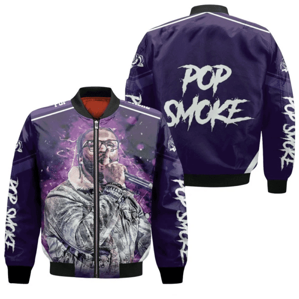 Pop Smoke Violet Neon Lights American Rapper Bomber Jacket | Streetwear Jacket for Men & Women | Fan Gift
