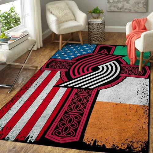 Portland Trail Blazers Basketball Irish St Patricks Day Flag Cross 3D Rectangle Area Rug – Full Print Carpet For Living Room & Bedroom Home Decor