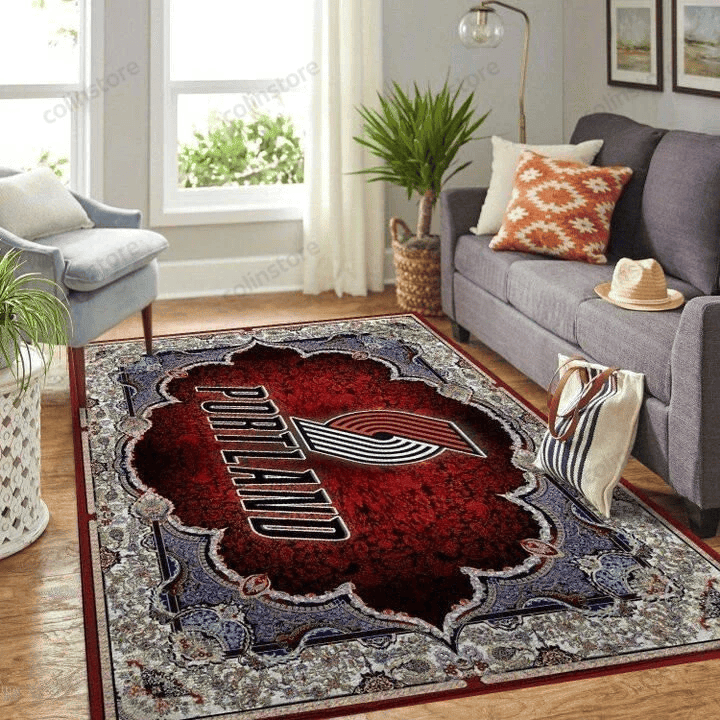 Portland Trail Blazers Team Logo Parsian Pattern 3D Rectangle Area Rug – Full Print Carpet For Living Room & Bedroom Home Decor